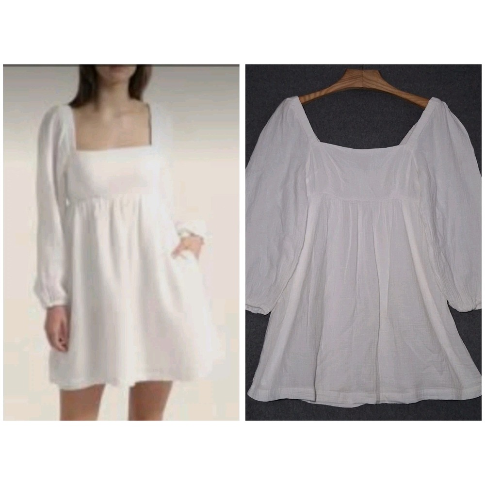 J. Crew white puff long sleeve cotton soft gauze mini dress smocked size small